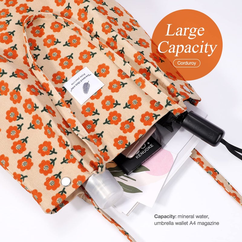 LHMTQVK Corduroy Tote Bags for Women  Large Capacity Corduroy Bag Reusable Grocery Shoulder Bag with Inner Pockets(Orange) - Image 3